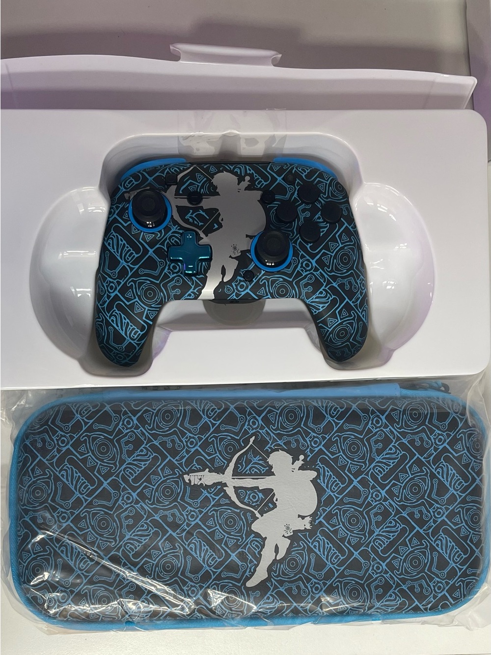 New - Custom Blue Gaming Controller and Carry Case with Silhouette Design